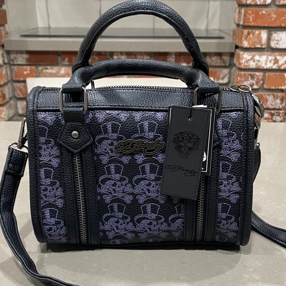 NWT ed hardy black purple skull bag tattoo punk